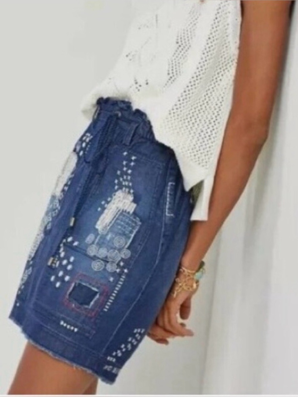 Anthropologie Pilcro Denim Skirt. Size XXL Like New Patchwork Embroidered